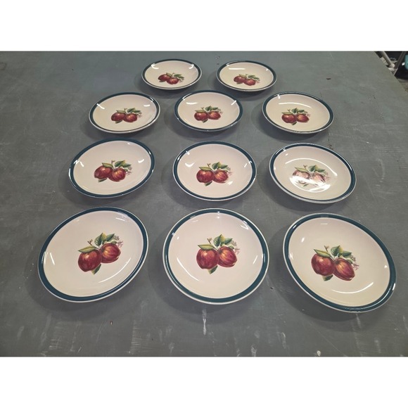 China Pearl Other - Casuals by China Pearl Apple Orchard Salad Dessert Plates Set of 10 Green Rim